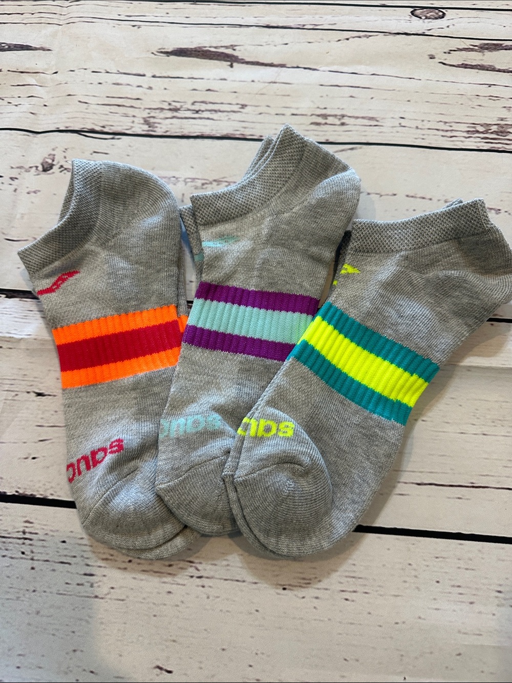 Saucony Gray Ankle Socks with Neon Stripe Accents - 3 Pack